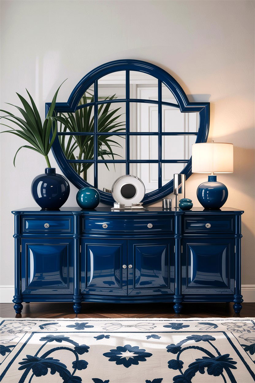 Blue Lacquered Credenza - 30 living room credenza ideas