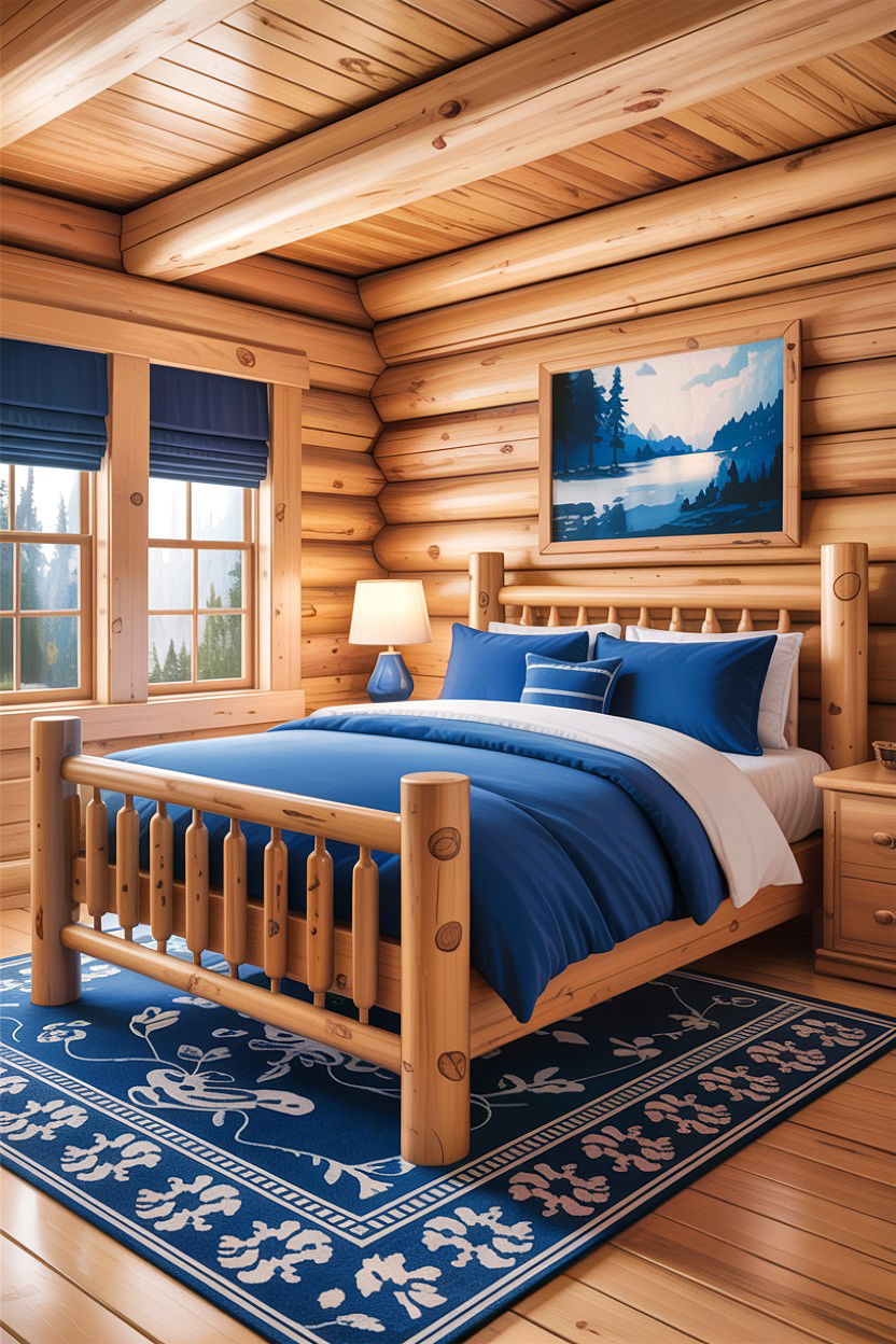 Blue Log Cabin Bedroom - 30 rustic blue bedroom ideas