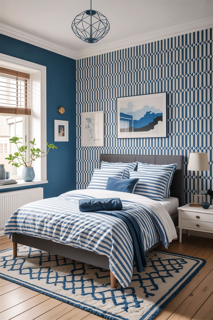 Blue Patterned Scandinavian Bedroom - 30 scandinavian blue bedroom ideas