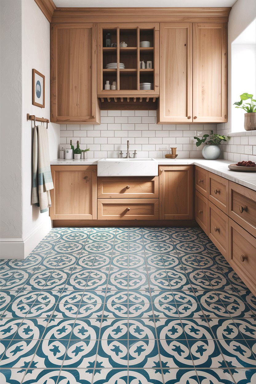 Blue Patterned Tile Floor - 30 light blue bathroom ideas