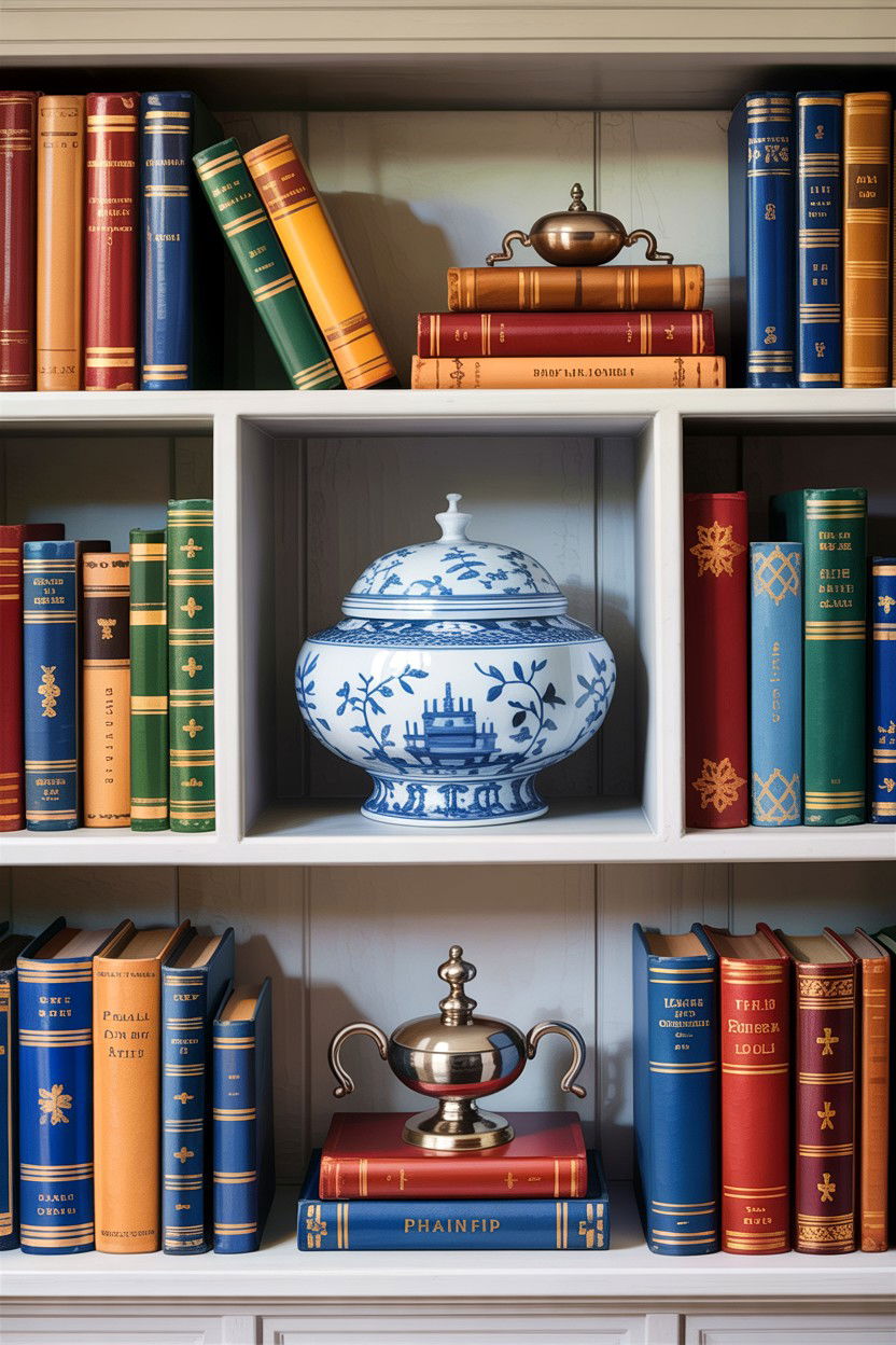 Blue Porcelain Bowl Bookshelf - 30 living room decorative bowls