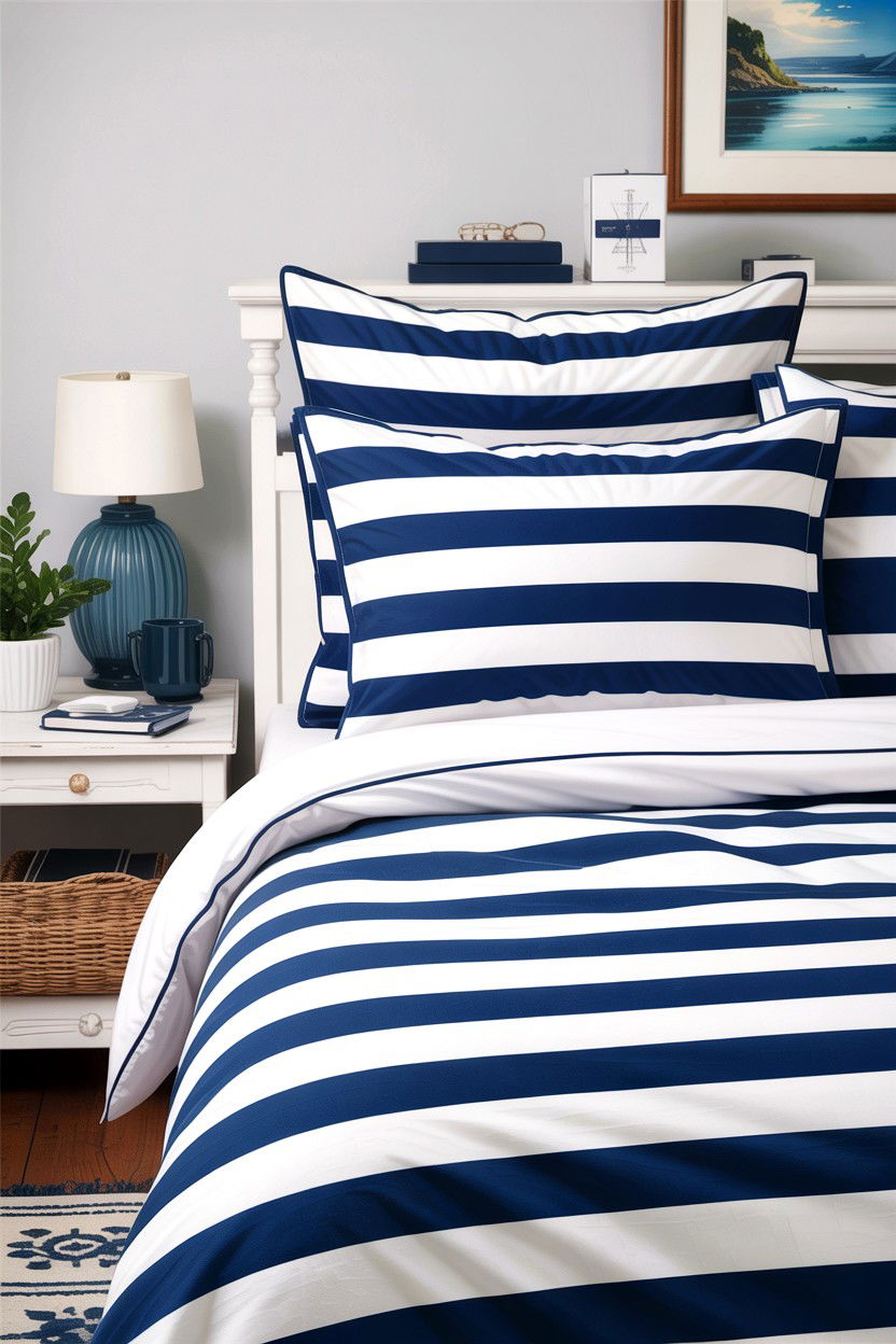 Blue Striped Bedding - 30 bedroom bedding ideas
