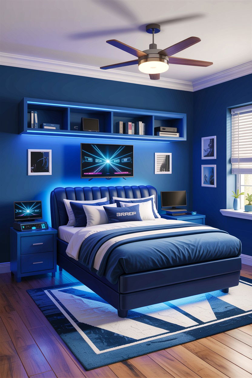 Blue Theme Gaming Bedroom - 30 gaming bedroom ideas