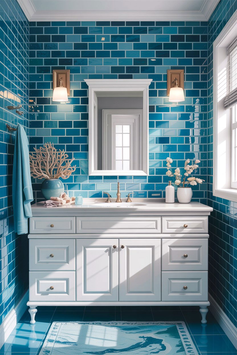 Blue Tile Backsplash - 30 bathroom cooling ideas