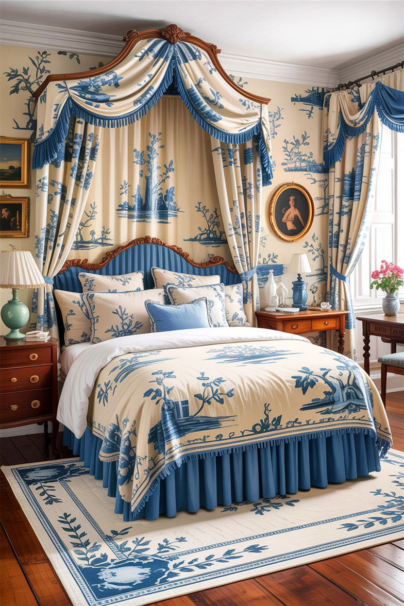 Blue Toile Pattern Bedroom - 30 traditional blue bedroom ideas