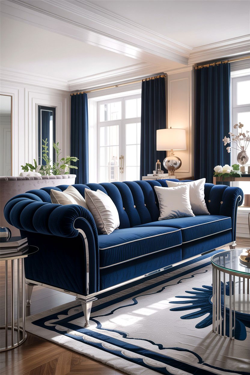 Blue Velvet Couch - 30 Hollywood living room ideas