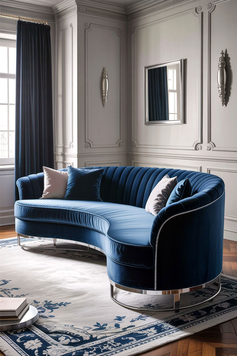 Blue Velvet Curved Sofa - 30 living room curved sofa ideas