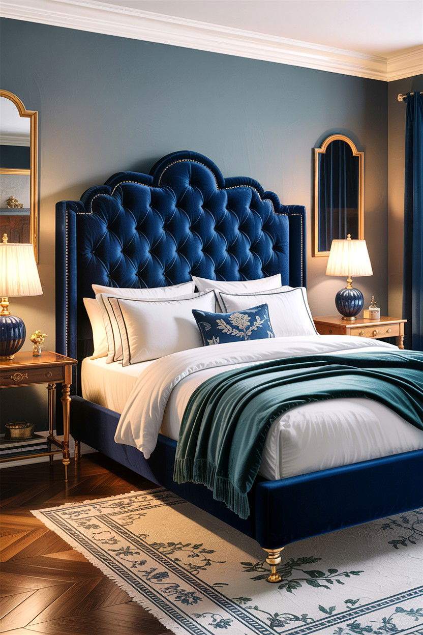 Blue Velvet Headboard Bedroom - 30 traditional blue bedroom ideas