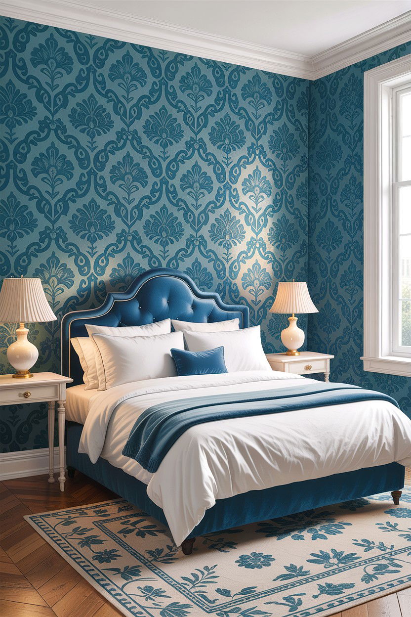 Blue Wallpapered Bedroom - 30 traditional blue bedroom ideas