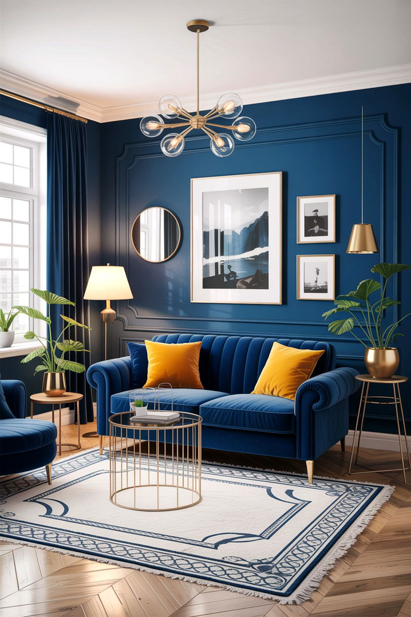 Blue and gold scandinavian living room - 30 scandinavian blue living room ideas