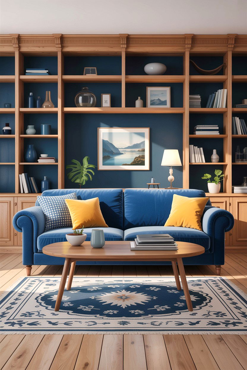 Blue and oak scandinavian living room - 30 scandinavian blue living room ideas