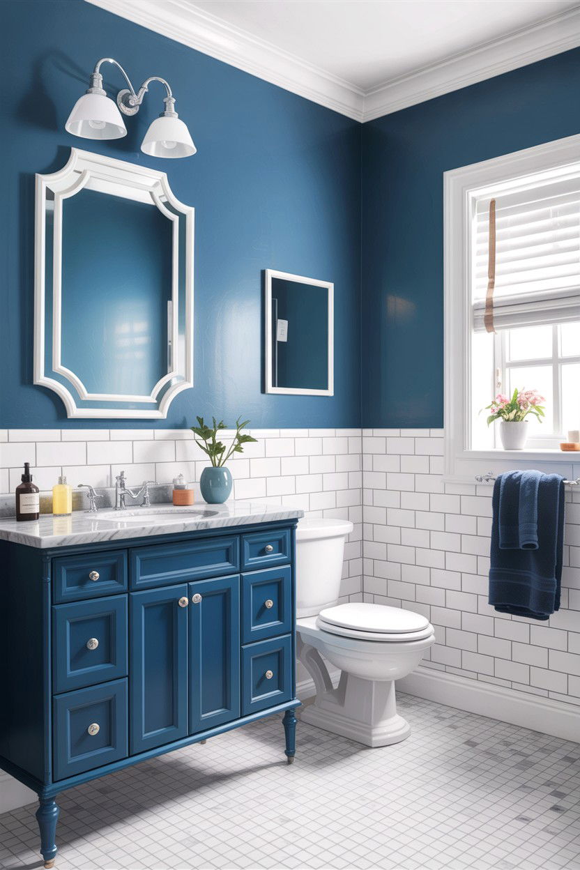 Blue and white bathroom - 30 children's bathroom ideas