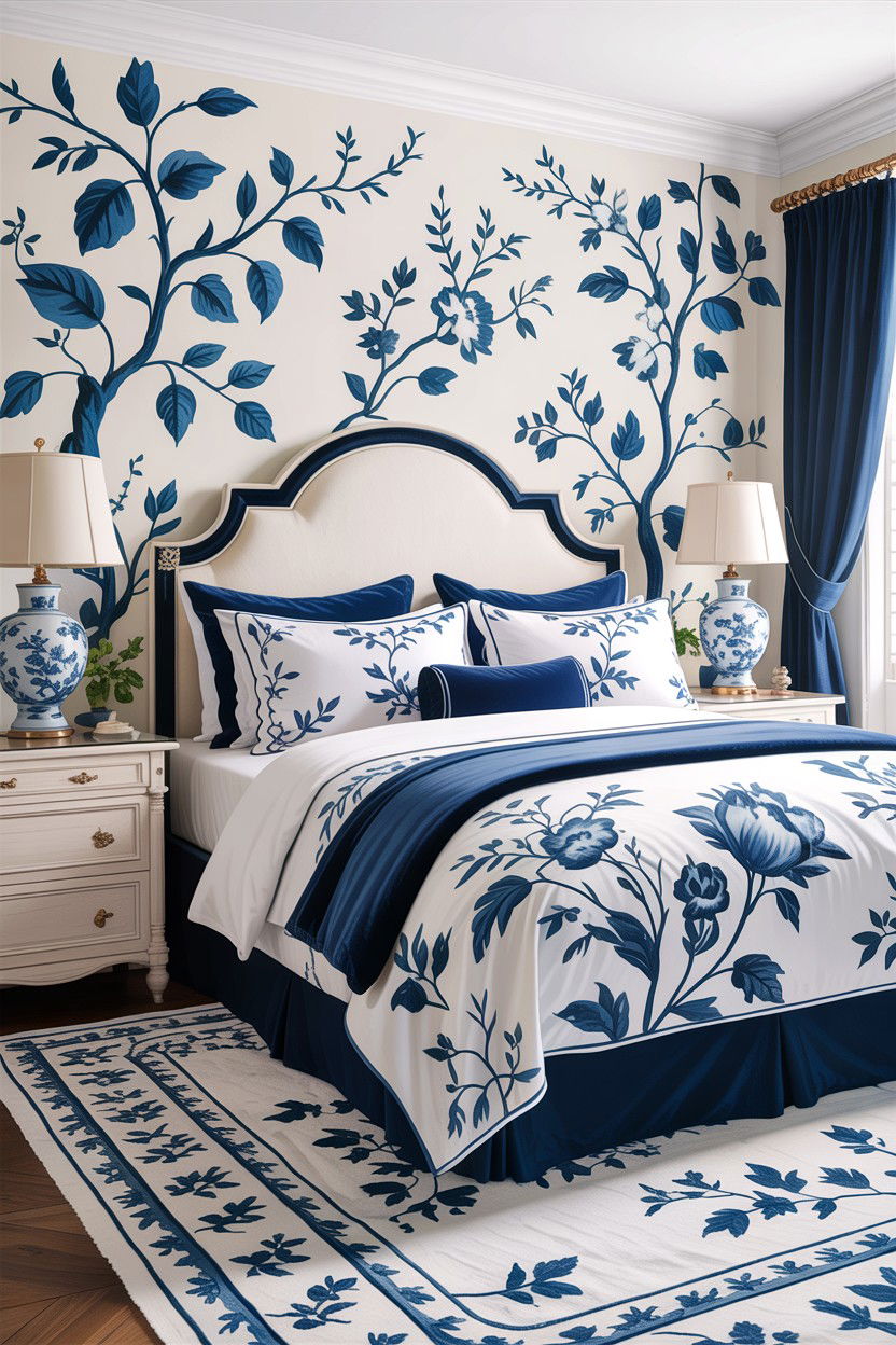 Blue and white floral bedding - 30 bedroom floral bedding ideas