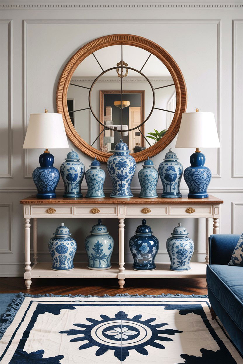 Blue and white ginger jars - 30 blue and white living room ideas