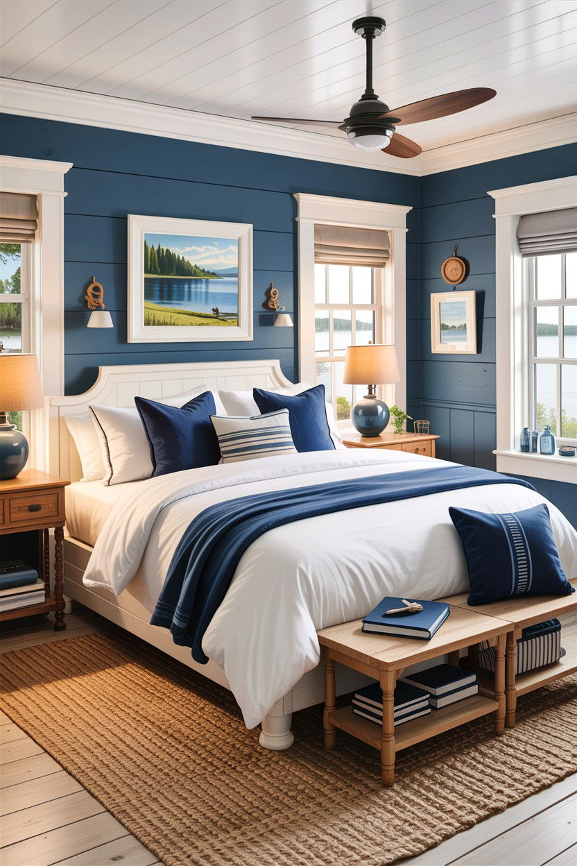 Blue and white lake house bedroom - 30 lake house bedroom ideas