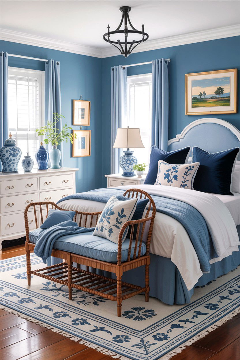 Blue and white southern bedroom - 30 Southern bedroom ideas