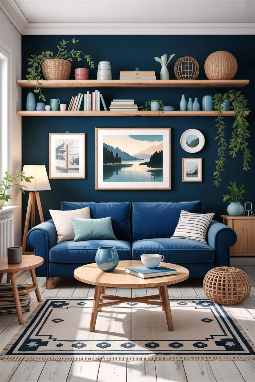 Blue and wood scandinavian living room - 30 scandinavian blue living room ideas