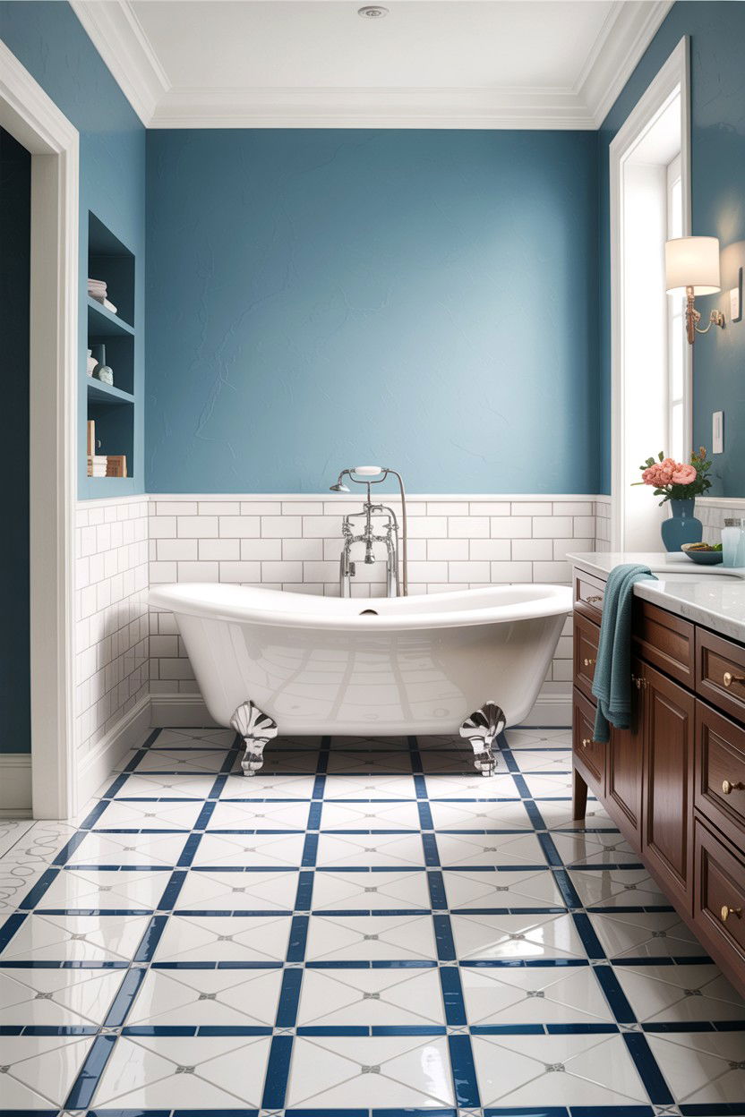 Blue grout bathroom floor - 30 colored grout bathroom ideas