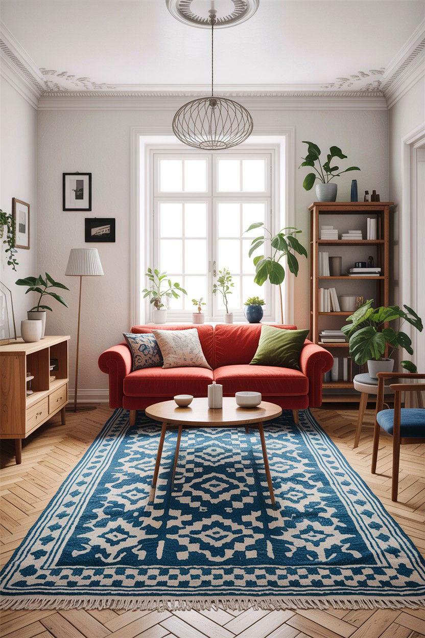Blue patterned rug scandinavian living room - 30 scandinavian blue living room ideas