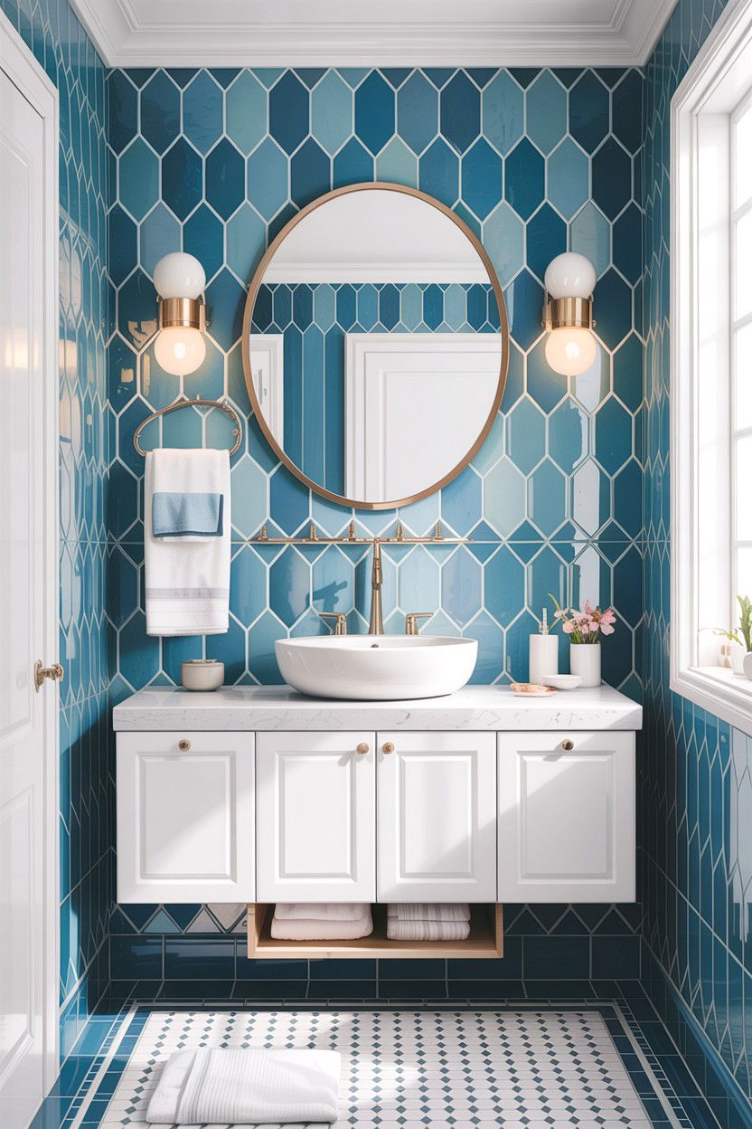 Blue picket tile backsplash - 30 diamond tile bathroom ideas
