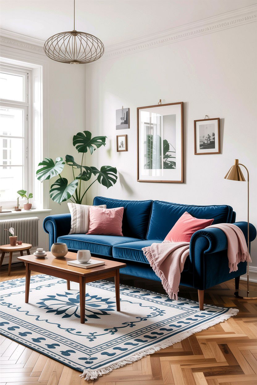 Blue velvet sofa scandinavian living room - 30 scandinavian blue living room ideas