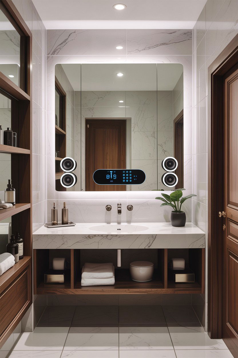 Bluetooth Integrated Mirror - 30 anti-fog mirror bathroom ideas