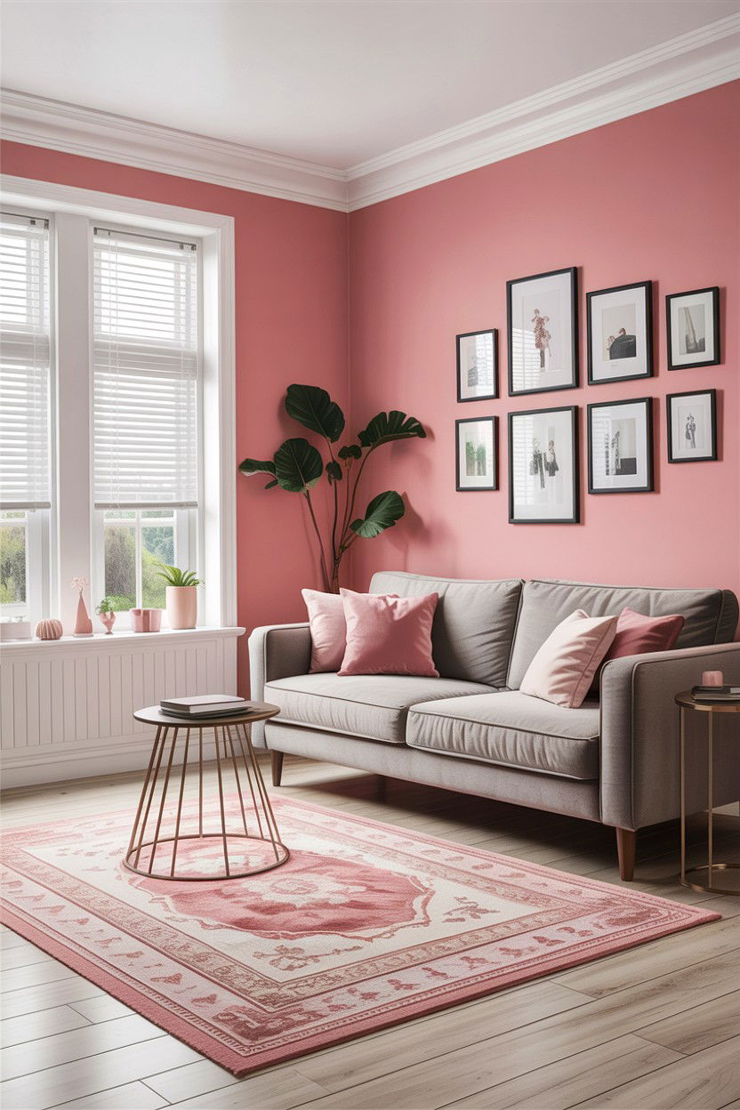 Blush pink accent wall living room - 30 blush pink living room ideas