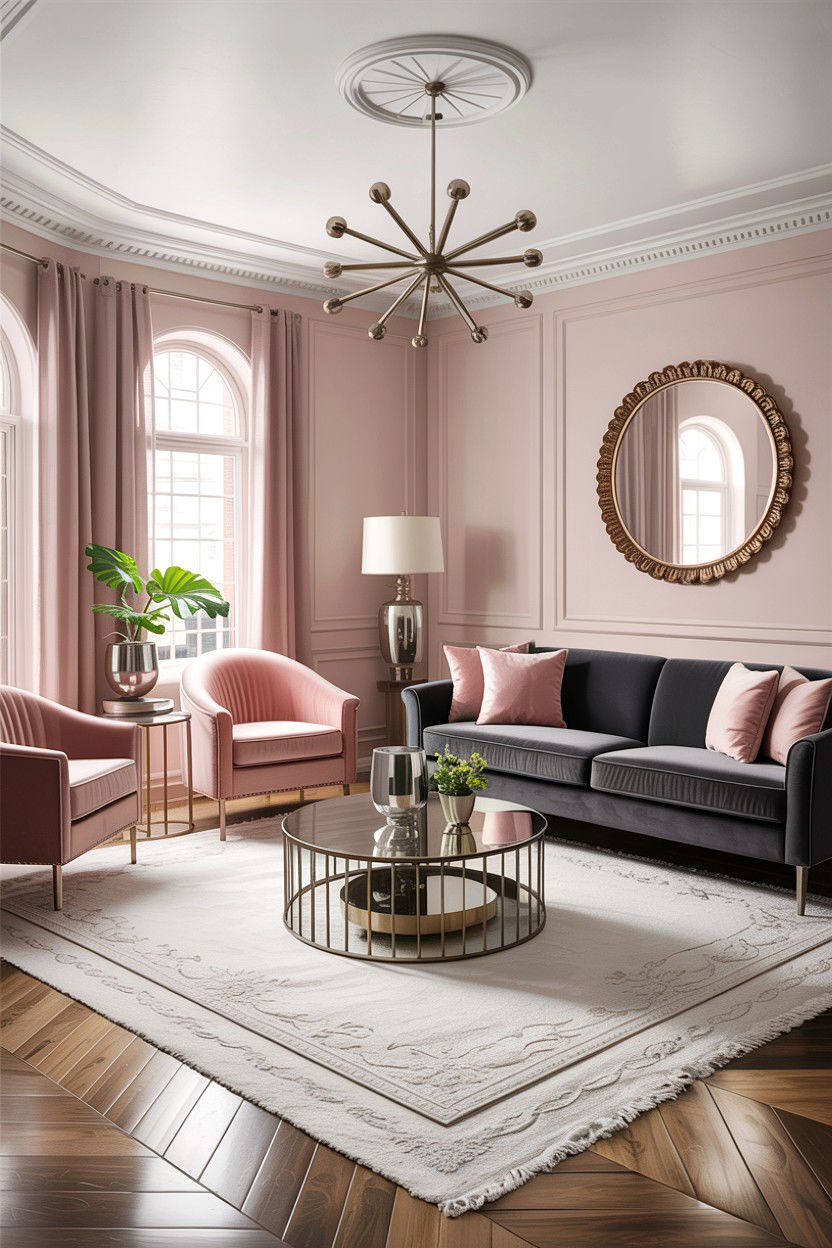 Blush pink and charcoal living room - 30 blush pink living room ideas