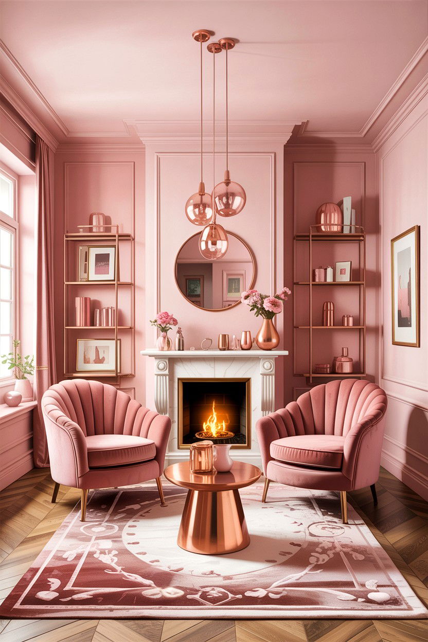 Blush pink and copper living room - 30 blush pink living room ideas