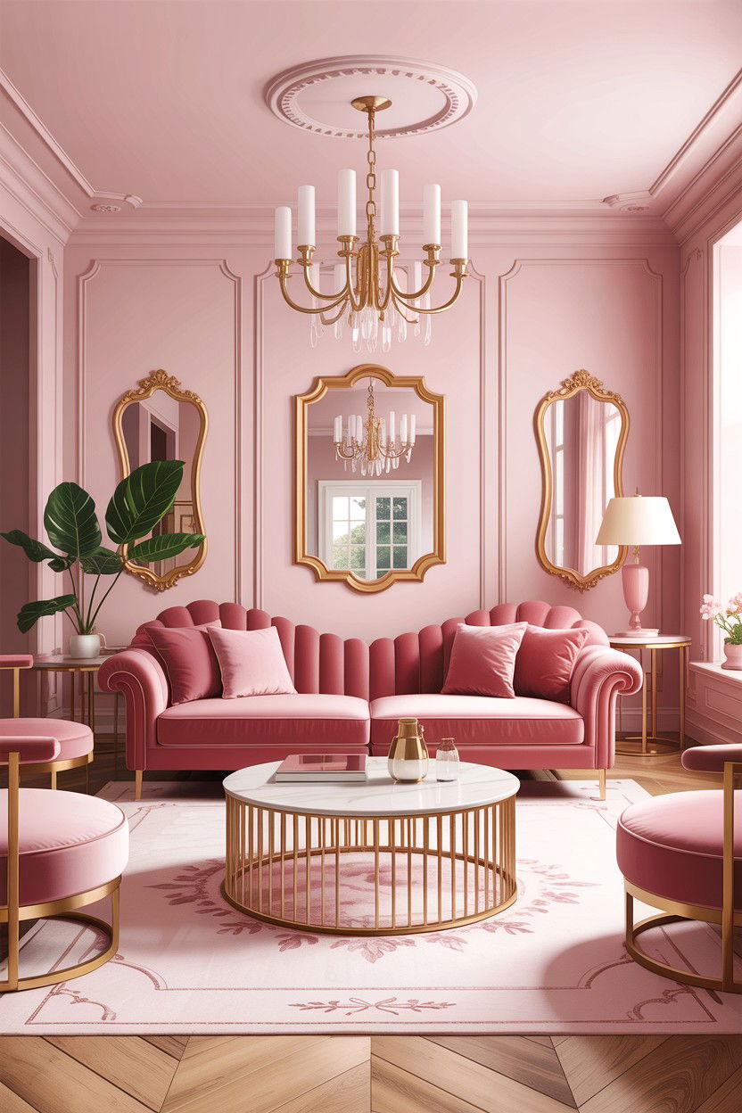 Blush pink and gold living room - 30 blush pink living room ideas