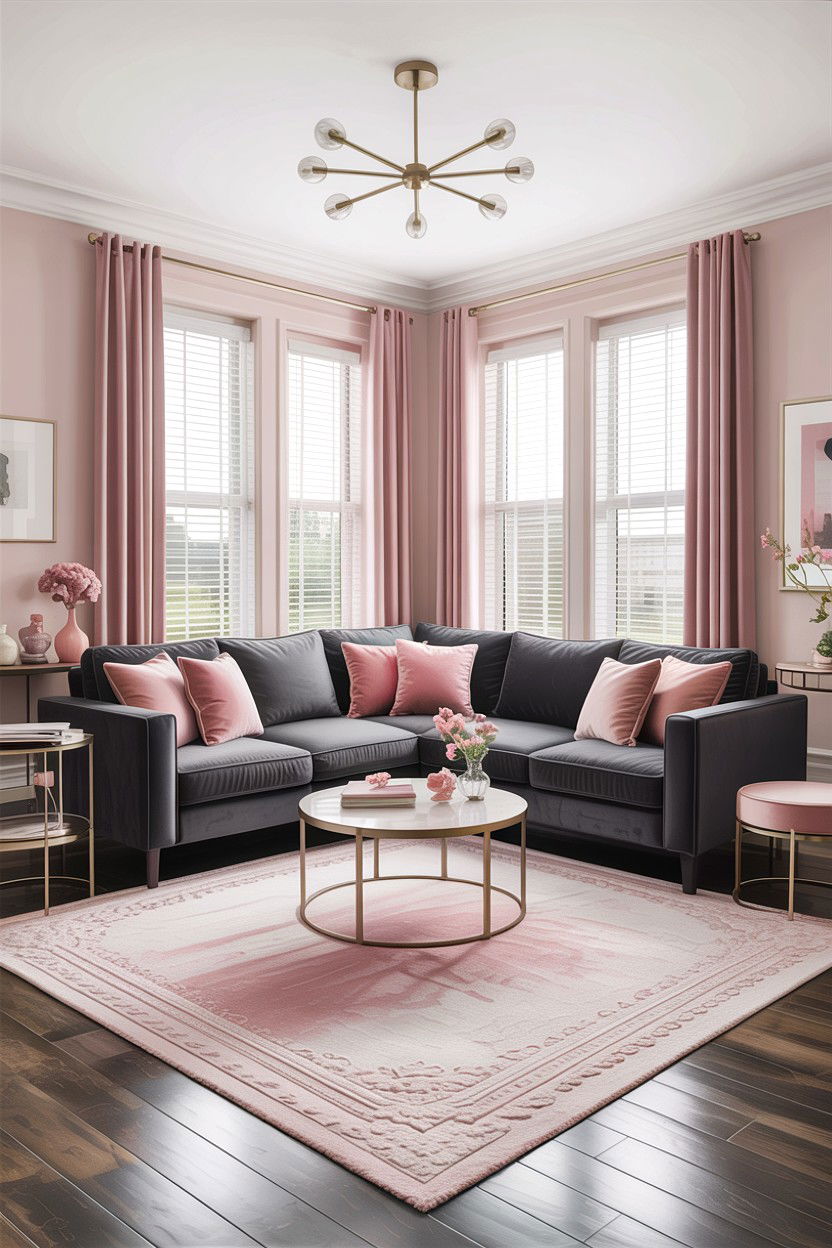 Blush pink and grey living room - 30 blush pink living room ideas