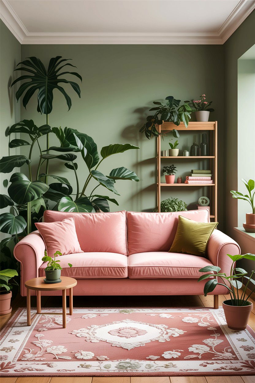 Blush pink and sage green living room - 30 blush pink living room ideas