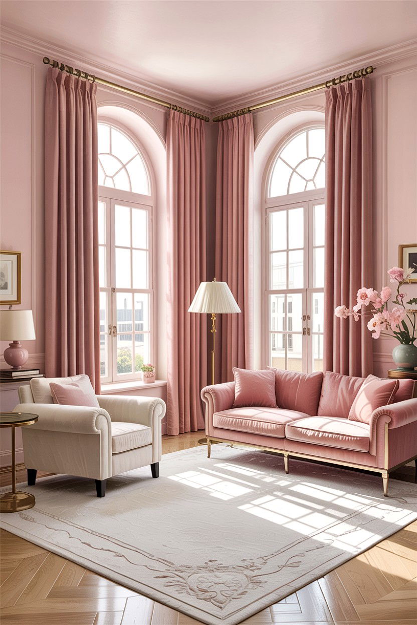 Blush pink curtains living room - 30 blush pink living room ideas