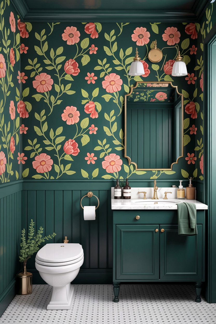 Board and batten with wallpaper bathroom - 30 bathroom board and batten ideas