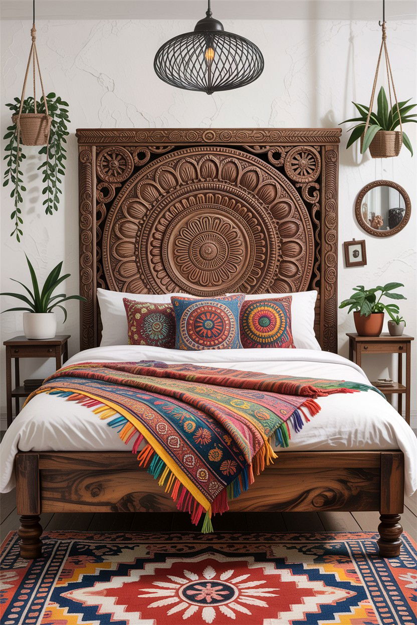 Bohemian Carved Wood Bed - 30 bedroom bed ideas