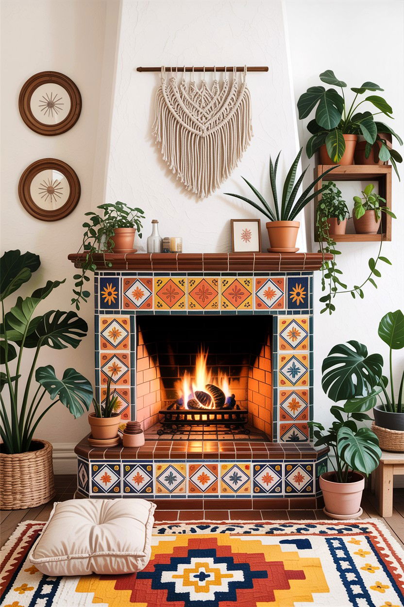 Bohemian Corner Fireplace - 30 living room corner fireplace ideas