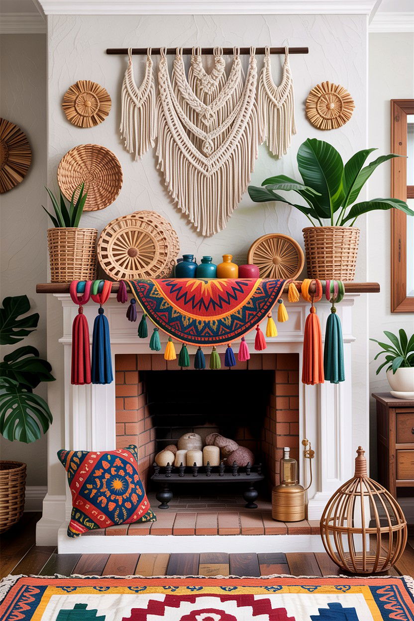 Bohemian Mantel Decor - 30 living room fireplace mantel ideas