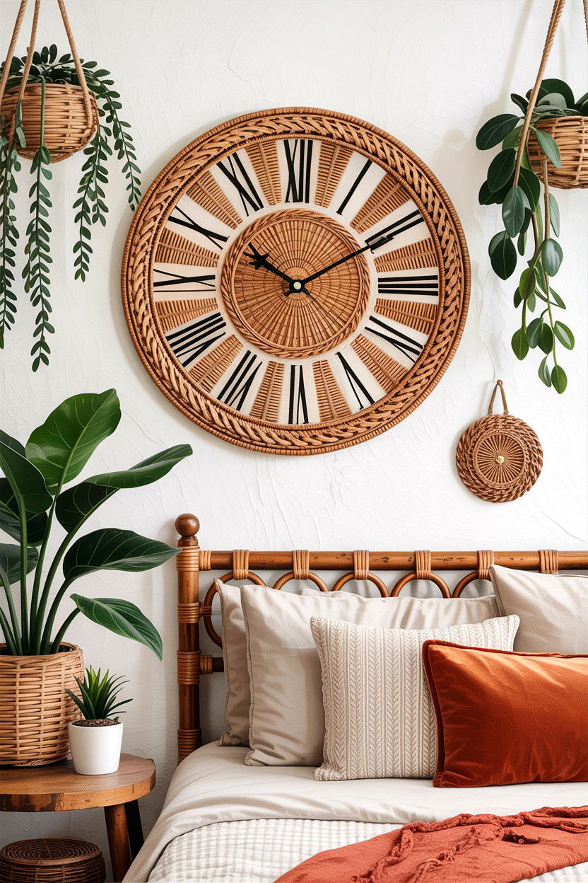 Bohemian Rattan Circular Clock - 30 bedroom vintage clocks