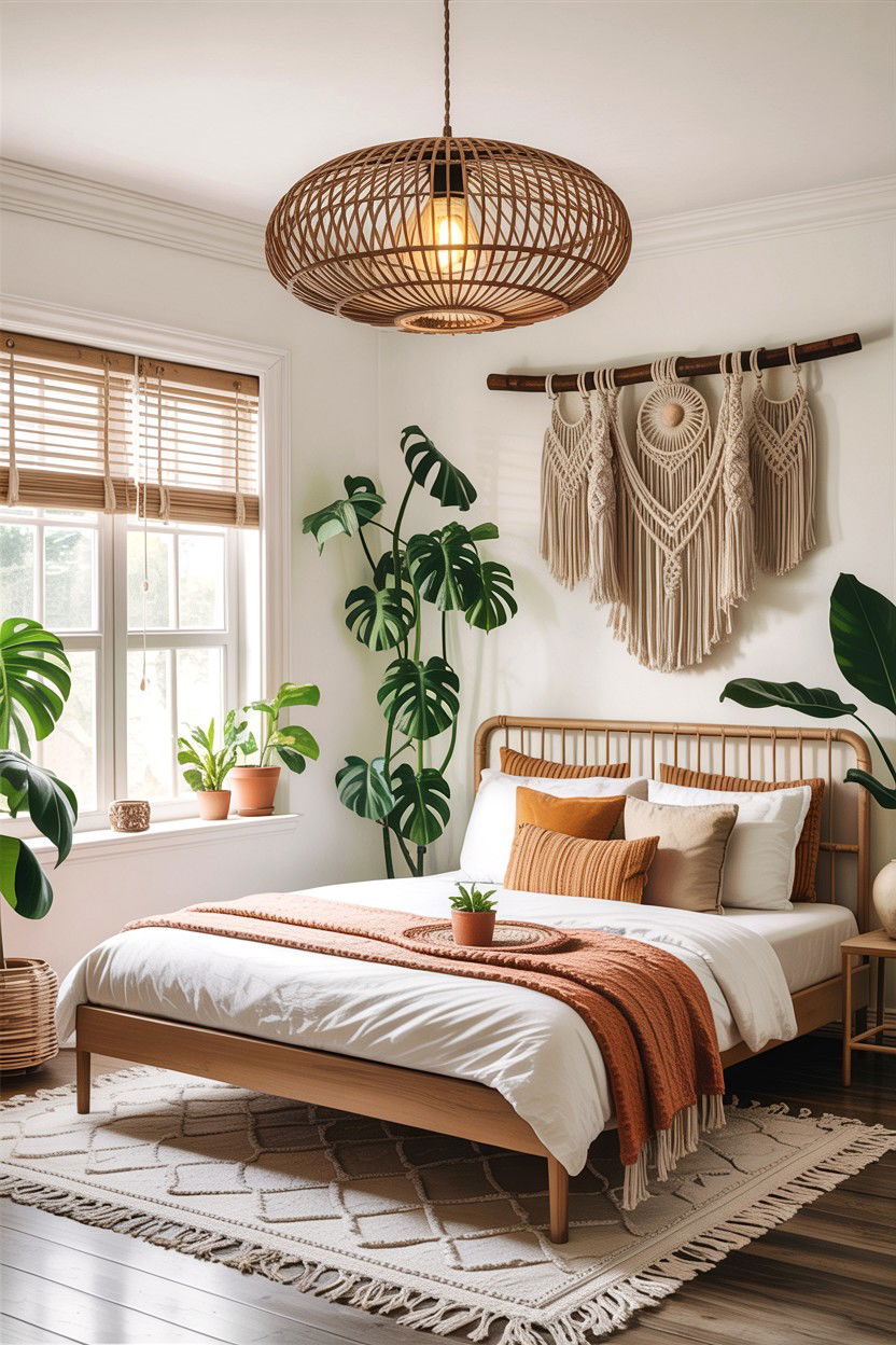 Bohemian Rattan Pendant - 30 bedroom dimmer lights ideas