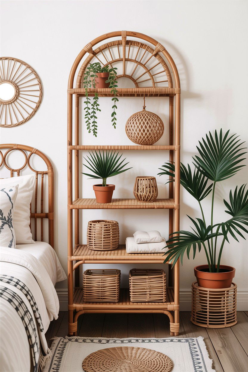 Bohemian Rattan Shelf - 30 bedroom plant shelves