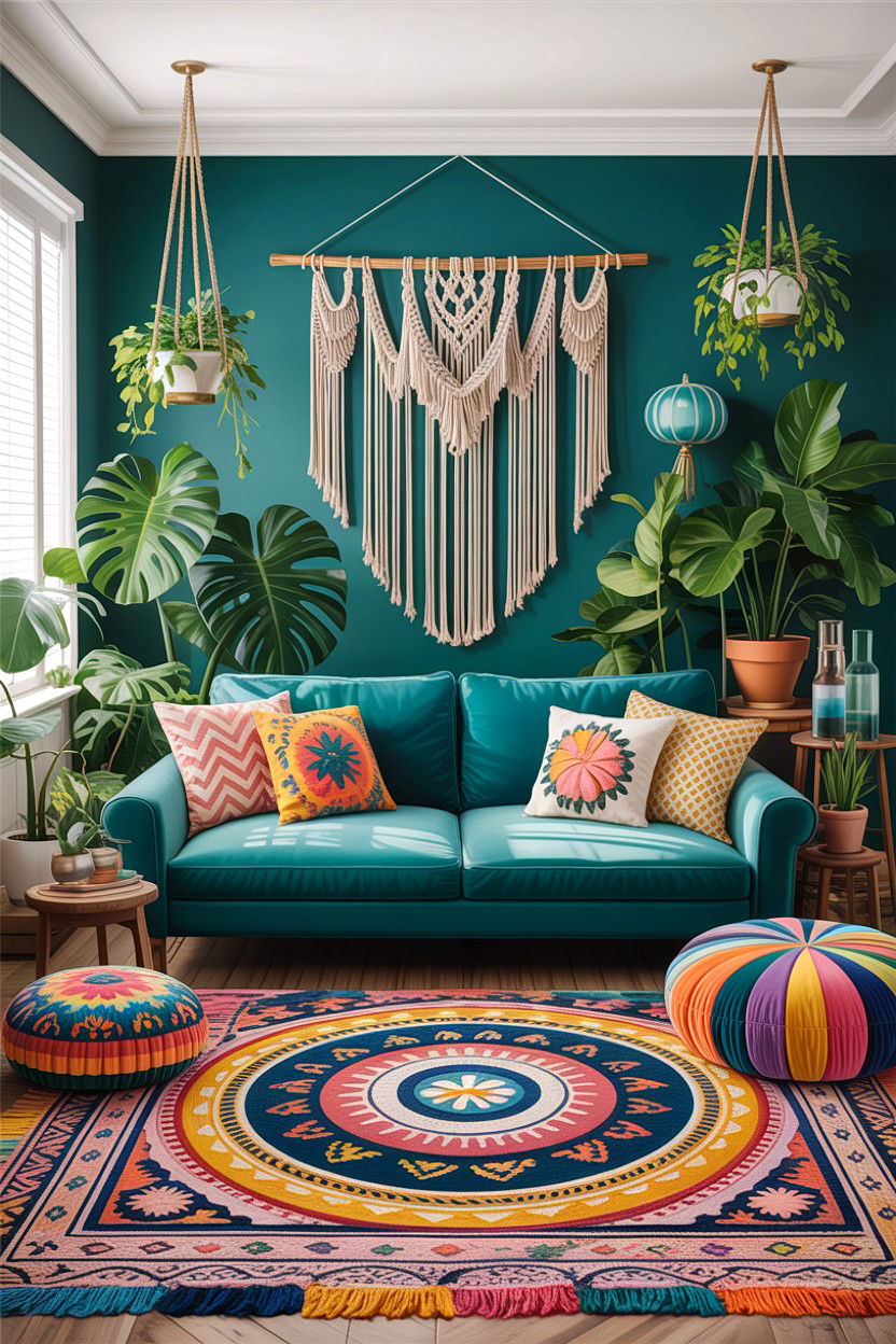 Bohemian Teal Living Room - 30 teal living room decor ideas