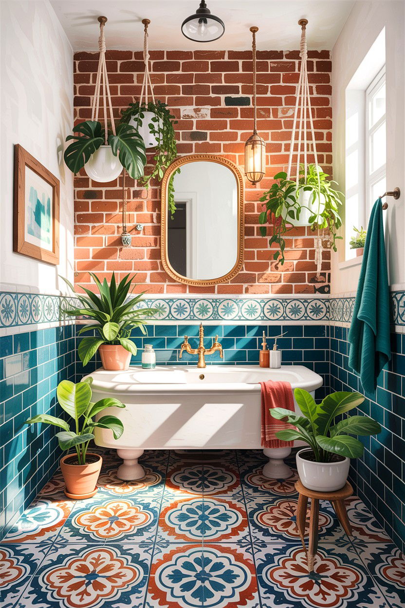 Bohemian bathroom brick - 30 exposed brick bathroom ideas