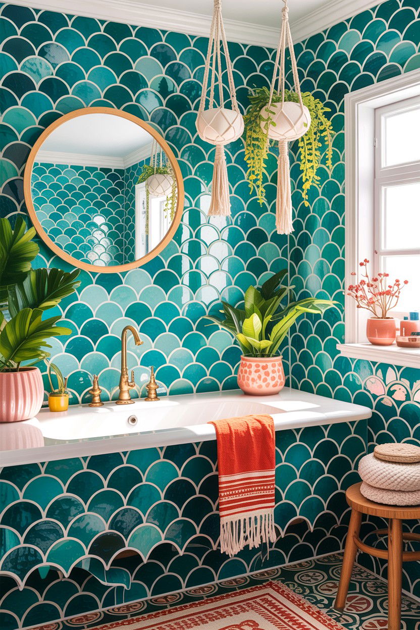 Bohemian fish scale tile bathroom - 30 fish scale tile bathroom ideas