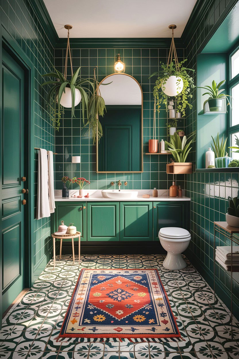 Bohemian green bathroom suite - 30 green bathroom ideas