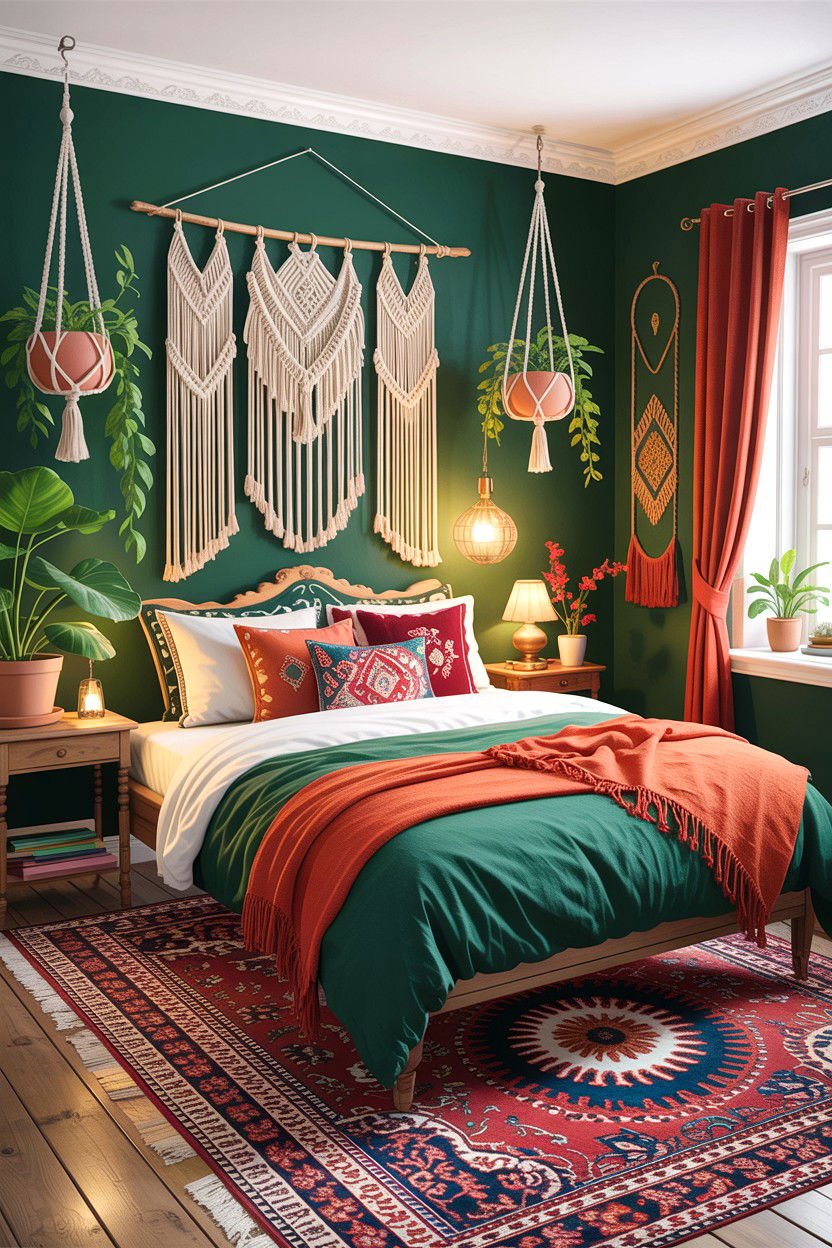 Bohemian green bedroom - 30 rustic green bedroom ideas
