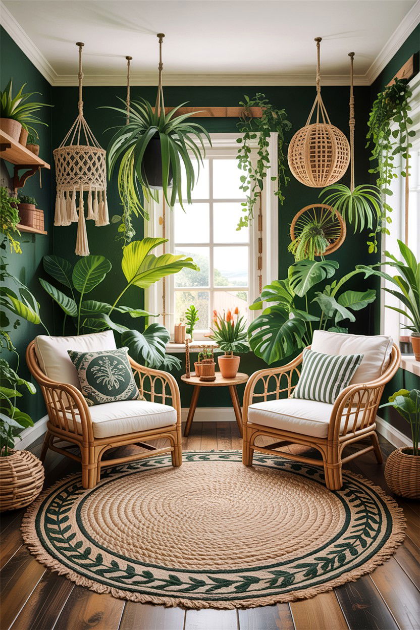 Bohemian jungle living room - 30 cluttercore living room ideas