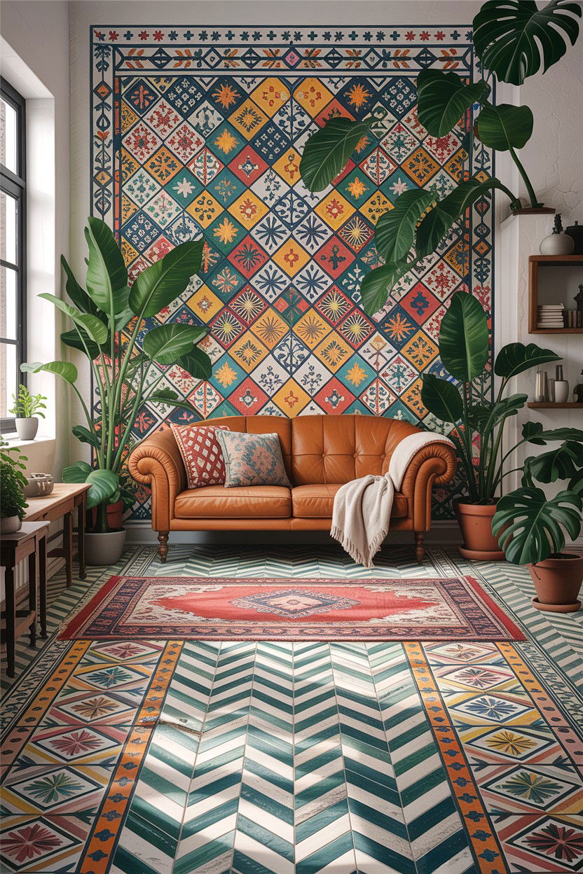 Bohemian patterned herringbone tile - 30 herringbone pattern bathroom ideas