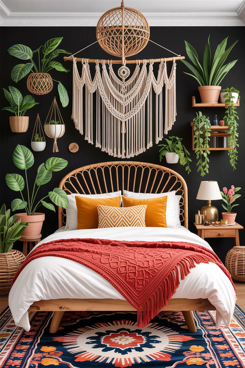 Boho Black Bedroom - 30 bedroom black walls