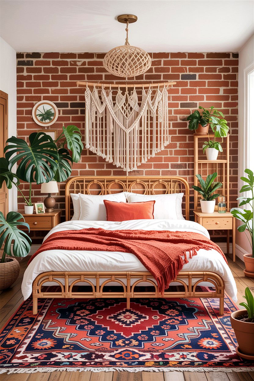 Boho Brick Bedroom - 30 exposed brick bedroom ideas