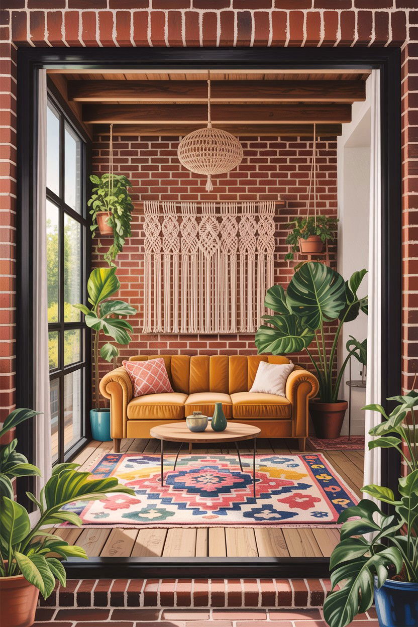 Boho Brick Living Room - 30 exposed brick living room ideas
